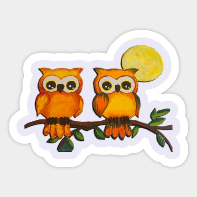 Owls and Moon Sticker by PaintingsbyArlette